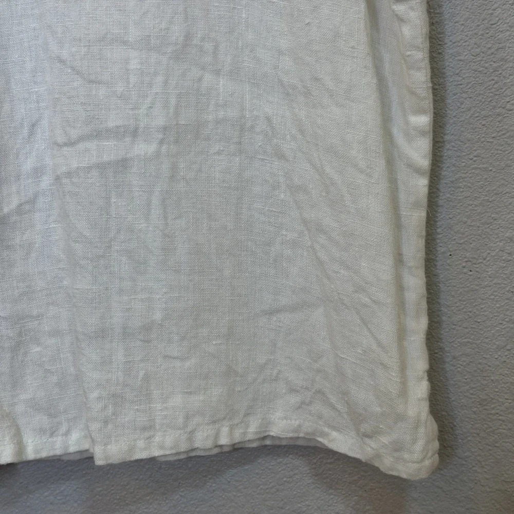 Chico's Button Front Top Womens Sz 3 USXL White 100% Linen Short Sleeve Collared